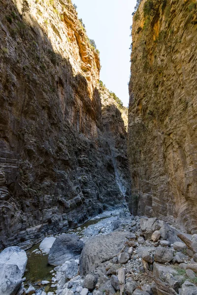 Samaria Gorge Cama Rio Montanha Creta Grécia — Fotografia de Stock