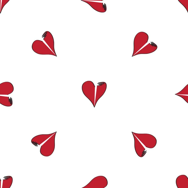 Padrão Sem Costura Com Corações Vermelhos Quebrados Fundo Branco — Fotografia de Stock