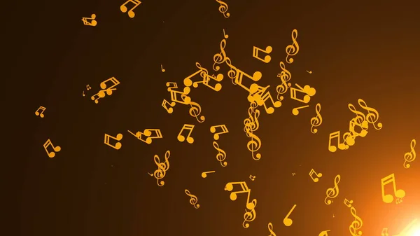 Des Notes Musicales Flottent Fond Abstrait Avec Fusées Éclairantes — Photo