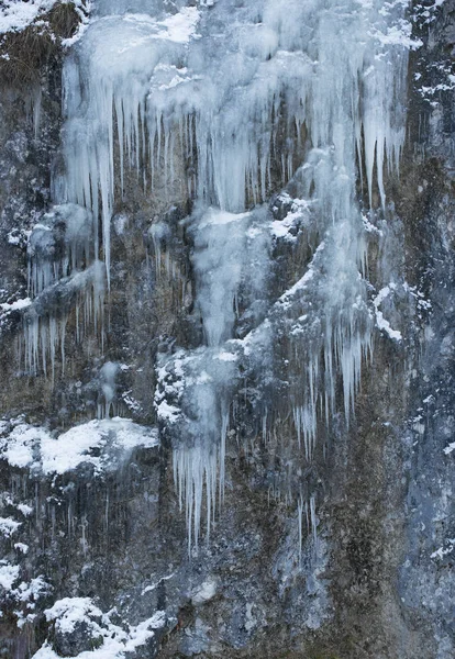 Icicles Frozen Waterfall Rocky Canyon — Stock Photo, Image