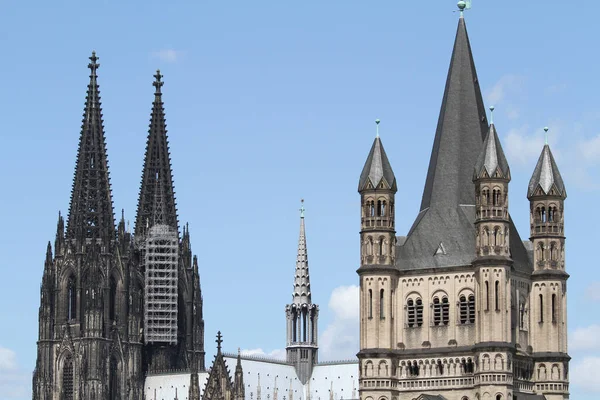 World Famous Cologne Cathedral Left Gross Martin Great Saint Martin — Stock Photo, Image