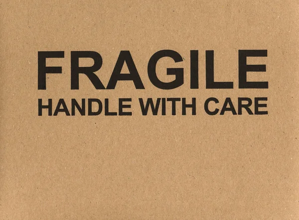 Poignée Fragile Avec Étiquette Avertissement Soin Sur Une Boîte Carton — Photo