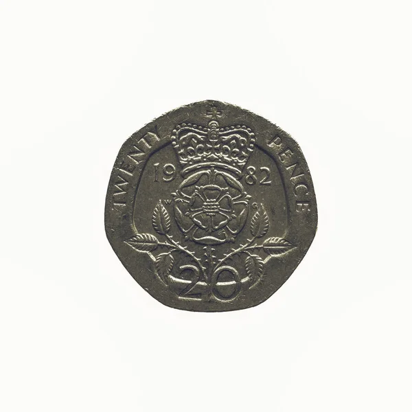 Вінтажний Вигляд Двадцяти Пенсів Монети Ізольовані Білому Тлі — стокове фото