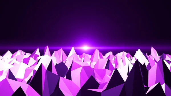 Low Poly Mountain Landscape Digital Background Flares — Stock Photo, Image