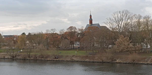 Orilla Principal Del Río Hattersheim Eddersheim Invierno Alemania —  Fotos de Stock