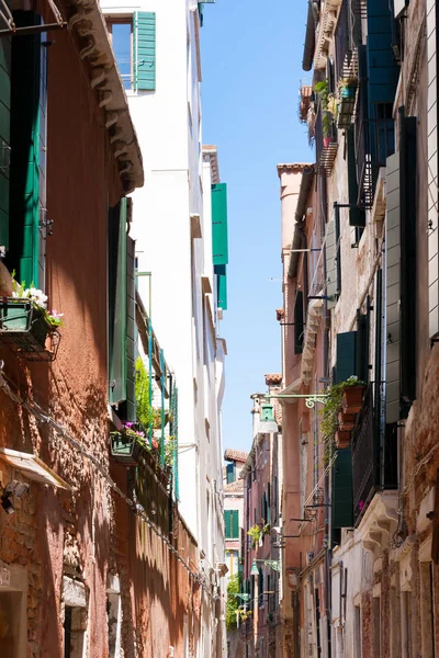 Narrow road through palaces from Venice. Italian panorama