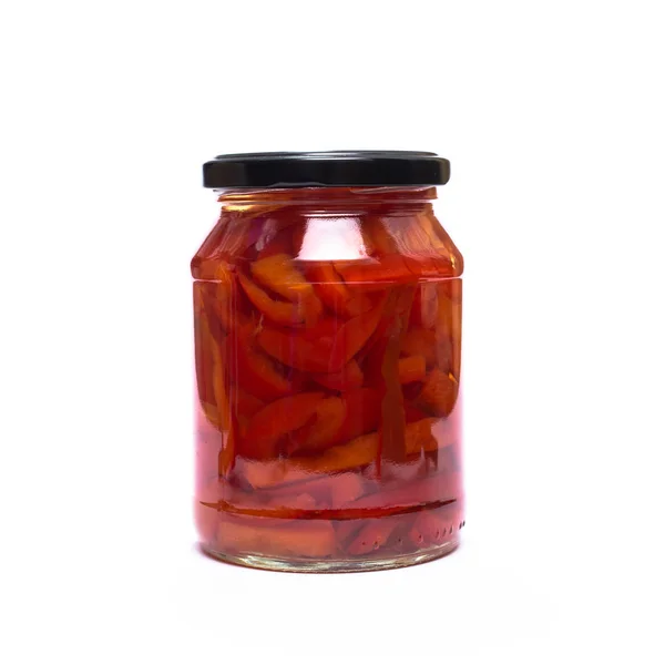 Röd Paprika Isolerad Bitar Glas Vitt — Stockfoto