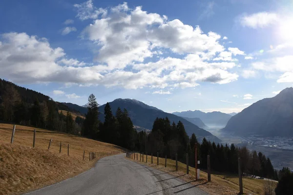 Foresta Collina Montagne Roccia Alberi Bannwald Inverno Tirolo Orientale — Foto Stock