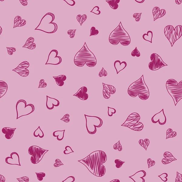 Seamless Pattern Different Size Hand Drawn Hearts Pink Background — Stock Photo, Image