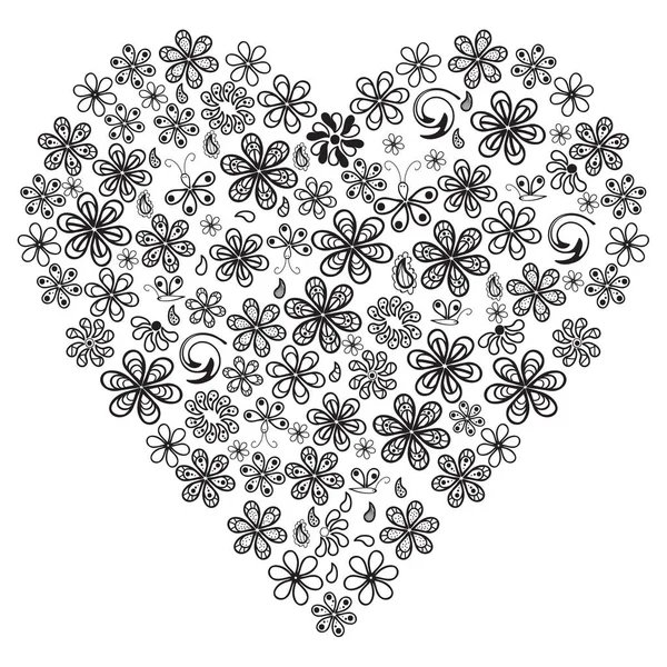 Concept Amour Beaucoup Fleurs Forme Coeur Sur Fond Blanc Coloriage — Photo