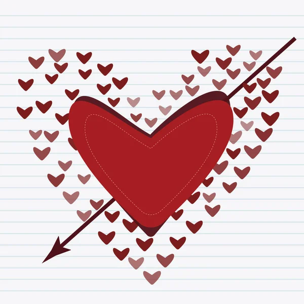 Láska Koncept Srdcí Velké Srdce Uprostřed Propíchnuté Šipkou Linkovaném Papírovém — Stock fotografie