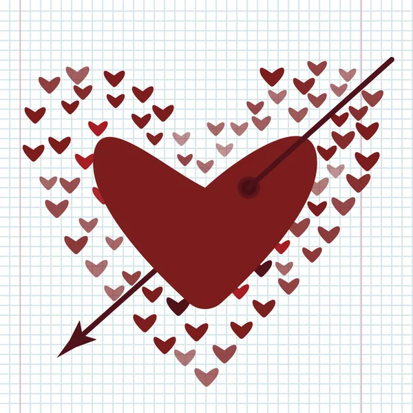 Láska Srdce Velké Srdce Uprostřed Propíchnout Šipkou Čtverec Papíru List — Stock fotografie