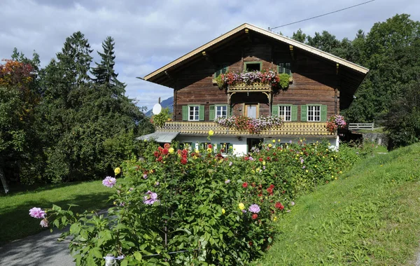 Zillertal Alpes Maison Bâtiment Ferme Bijoux Fleurs Rural Automne Vallée — Photo