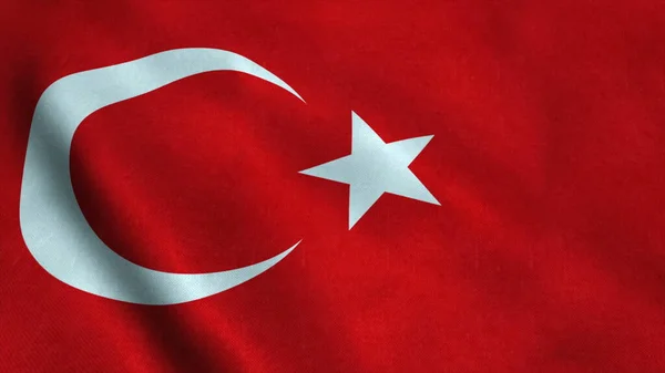 土耳其逼真的超高清旗帜在风中飘扬 无缝循环 具有高度详细的织物纹理 分辨率循环就绪 — 图库照片