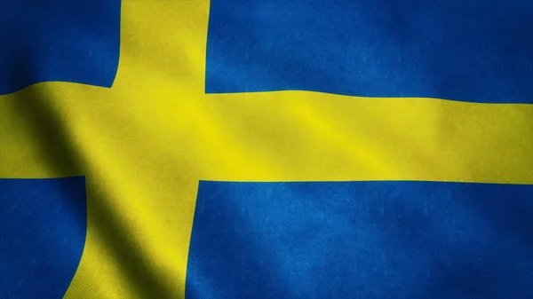 Realistisk Ultra Flagga Sverige Vinka Vinden Sömlös Slinga Med Mycket — Stockfoto