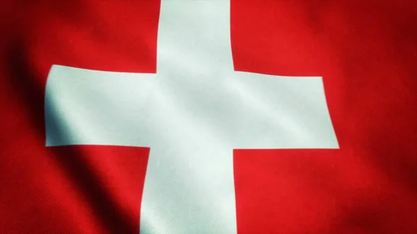 瑞士的超高清旗帜在风中飘扬 无缝循环 具有高度详细的织物纹理 分辨率循环就绪 — 图库照片