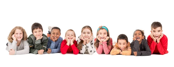 Gruppo Bambini Felici Posa Isolati Bianco — Foto Stock