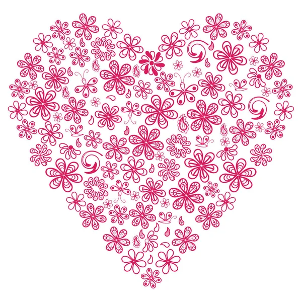 Kärlek Koncept Massor Blommor Form Ett Hjärta Vit Bakgrund — Stockfoto