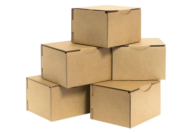 Hnědé Lepenkové Krabice Izolované Bílém — Stock fotografie