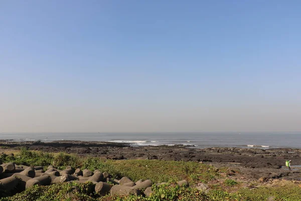Worli Sea Face Beach South Mumbai Famous Waves Lashing Spraying — Stock Photo, Image