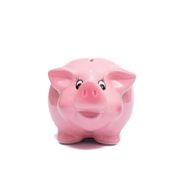 Rosa Piggy Banco Partir Frente Como Branco — Fotografia de Stock