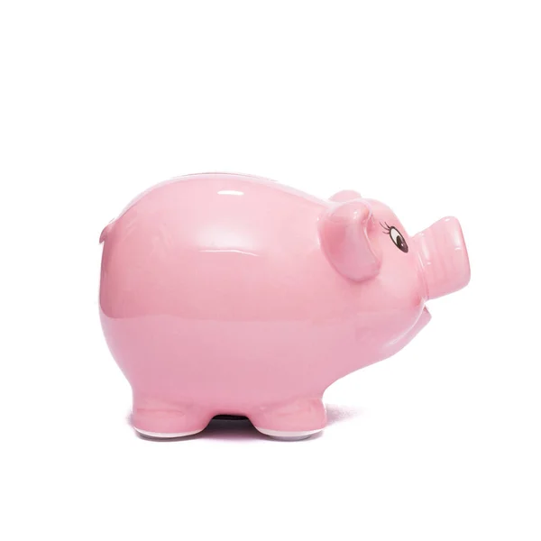 Roze Spaarvarken Bank Gemaakt Van Porselein Geïsoleerd Wit — Stockfoto