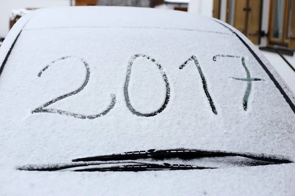 2017 Snowy Car Window — Stock Photo, Image
