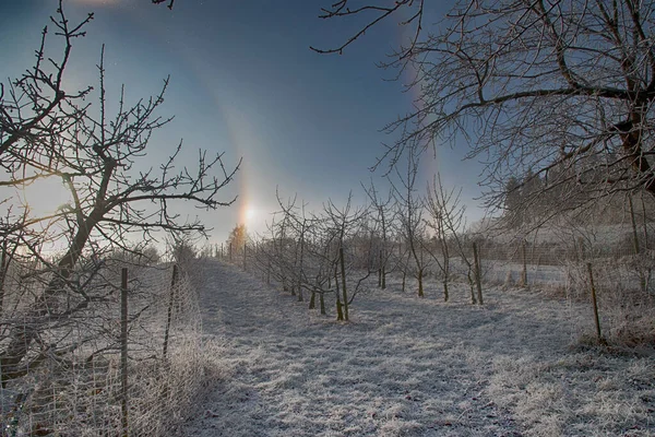 Parte Alone Circolare Intorno Sole Una Fredda Giornata Invernale Immagine — Foto Stock