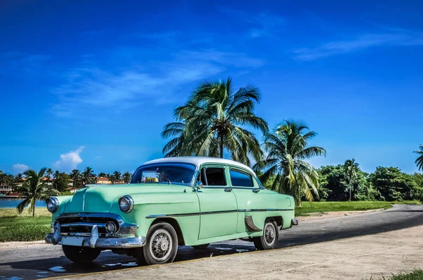 Amerikanischer Oldtimer Parkt Strand Unter Palmen Kuba Varadero — Foto Stock