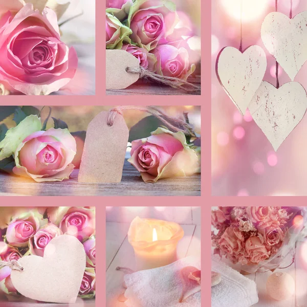 Koláž Pastelově Zbarvenými Růžemi Valentýna Den Matek — Stock fotografie