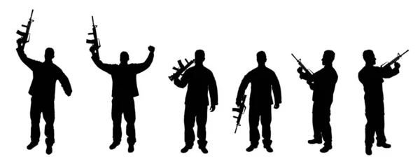 Set Silhouetted Soldiers Rifle White Background — Foto de Stock