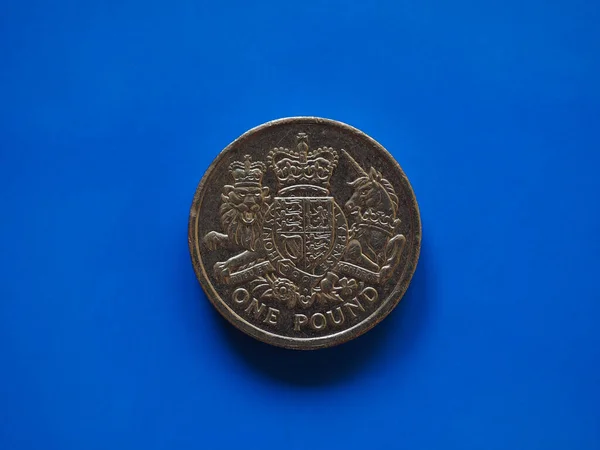 One Pound Gbp Coin Currency United Kingdom Blue Background — Stock Photo, Image