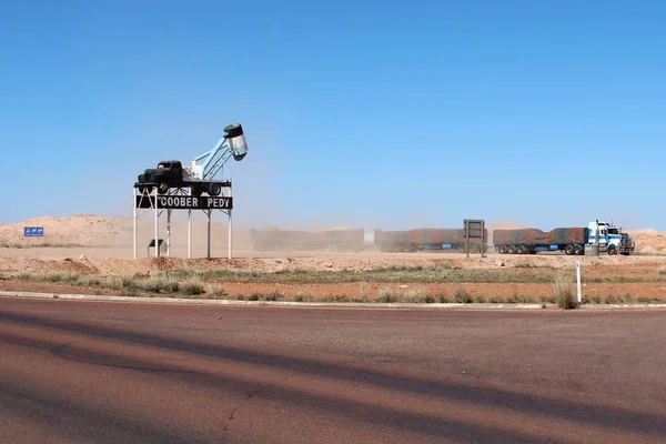 A road train in a rest area in Coober Pedy, South Australia