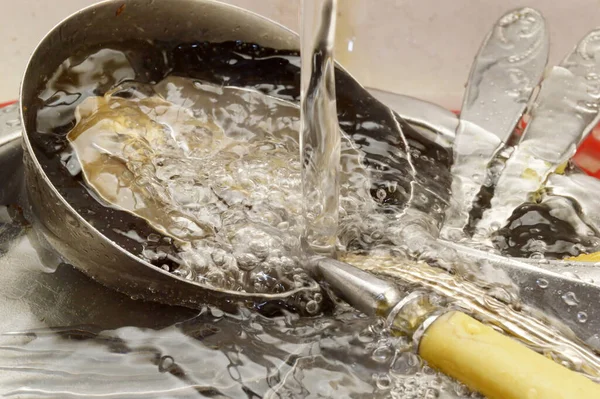 Dirty Dishes Sink Close — Stock Photo, Image