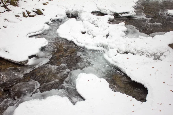 Gefrohren Riverscape Com Neve Inverno Uma Reserva Natural Florestal Styria — Fotografia de Stock
