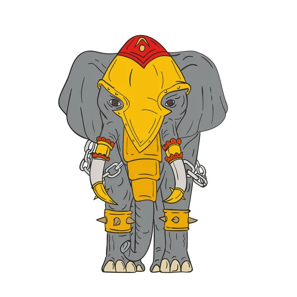 Desenho Ilustração Estilo Esboço Elefante Guerra Com Armaduras Correntes Vistas — Fotografia de Stock