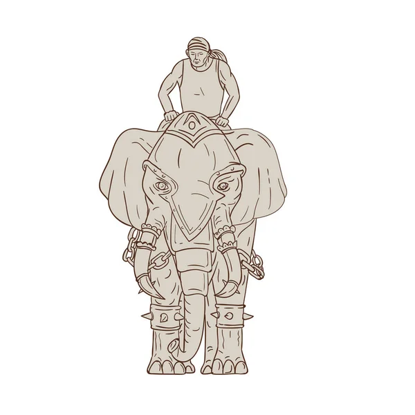 Desenho Esboço Ilustração Estilo Elefante Guerra Com Piloto Mahout Equitação — Fotografia de Stock