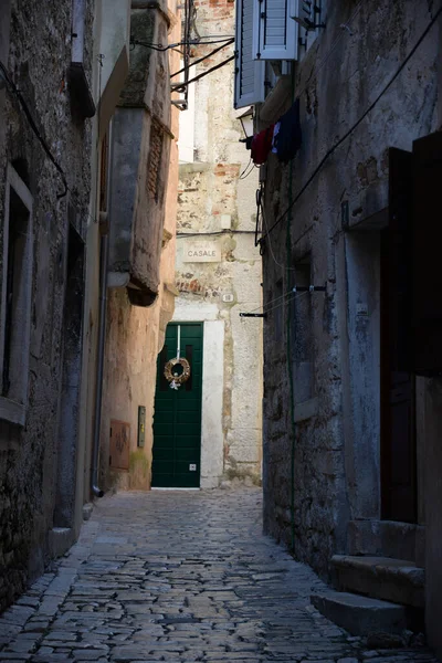 Case Rovinj Istria Croazia Centro Storico Facciate Della Casa Vicolo — Foto Stock