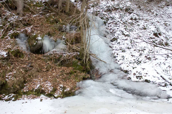 Cascata Pequena Congelada Uma Área Conservação Florestal Styria — Fotografia de Stock