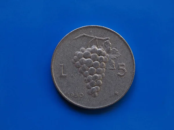 Liras Coin Money Itl Валюта Італії Синьому Фоні — стокове фото