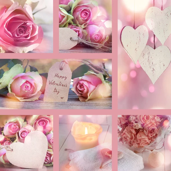 Koláž Růžemi Srdcem Pro Šťastný Valentýn — Stock fotografie