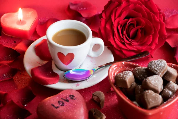 Kaffee Und Süßigkeiten Zum Valentinstag — Stockfoto