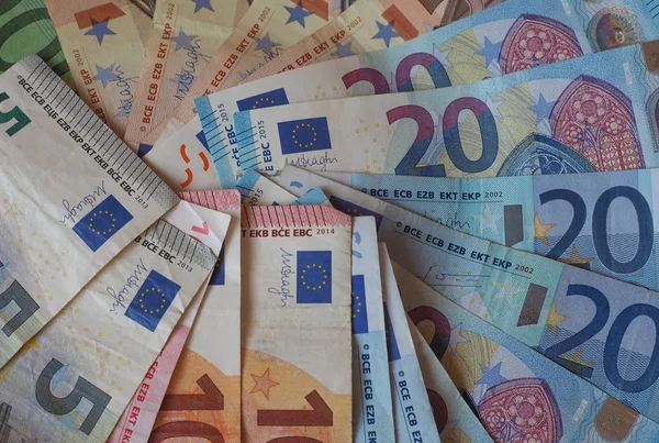 Notas Moedas Euro Eur Moeda União Europeia Útil Como Fundo — Fotografia de Stock