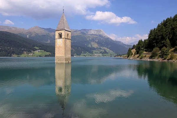 Church Tower Reschensee South Tyrol Vinschgau — Photo
