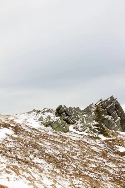 Rochas Com Neve Inverno Uma Planície Vinho Alpino Estiria — Fotografia de Stock