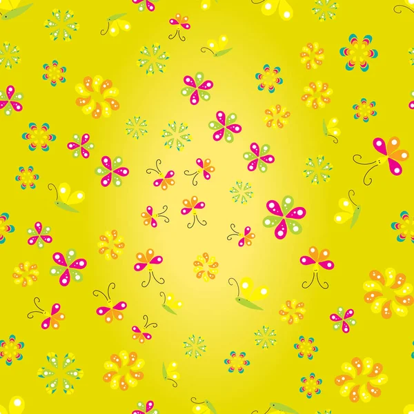 Sarı Zemin Üzerine Güzel Çiçekler Ile Seamless Modeli — Stok fotoğraf