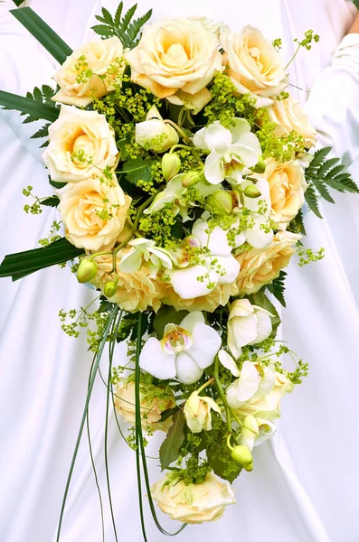 Bride Holding Wedding Bouquet White Roses Stock Image
