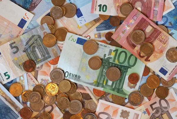 Євро Eur Банкноти Монети Валюта Європейського Союзу — стокове фото