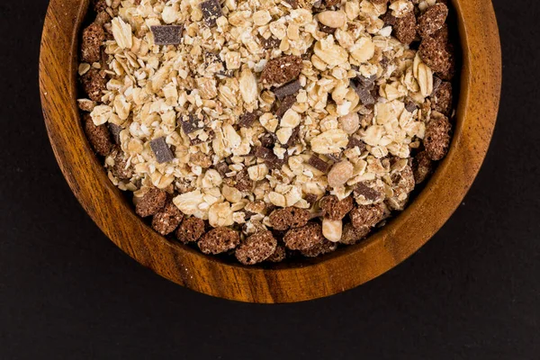 Aveia Saudável Granola Muesli Cereais Com Chocolate Uma Tigela Pedra — Fotografia de Stock