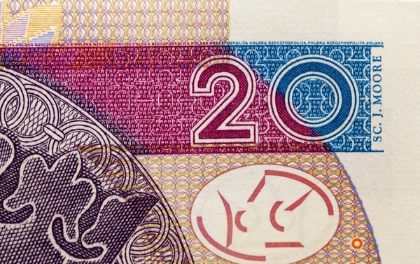 Polskie Banknoty Sfotografowane Bliska Przedstawione Pieniądze Warte Dwadzieścia Złotych Mała — Zdjęcie stockowe